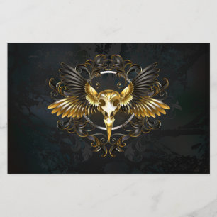 Golden Bird Skull auf schwarzem Hintergrund Briefpapier