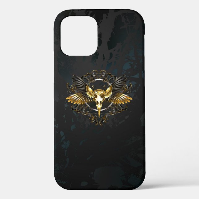 Golden Bird Skull auf schwarzem Hintergrund Case-Mate iPhone Hülle (Rückseite)