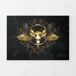Golden Bird Skull auf schwarzem Hintergrund Dreifach Gefaltete Karte
