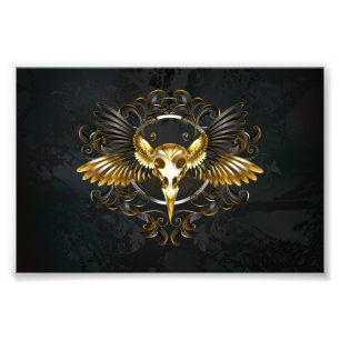 Golden Bird Skull auf schwarzem Hintergrund Fotodruck