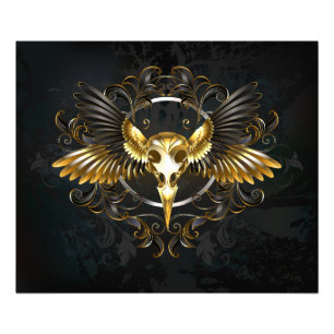 Golden Bird Skull auf schwarzem Hintergrund Fotodruck