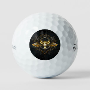 Golden Bird Skull auf schwarzem Hintergrund Golfball