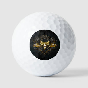 Golden Bird Skull auf schwarzem Hintergrund Golfball