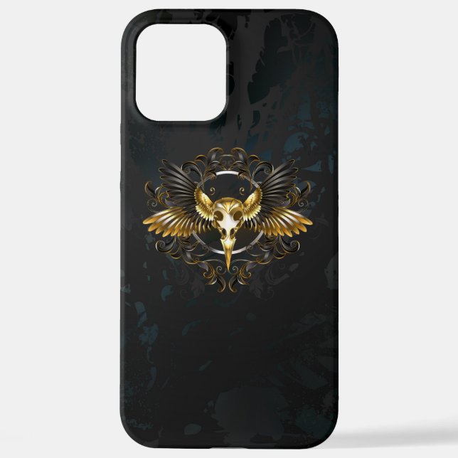 Golden Bird Skull auf schwarzem Hintergrund iPhone 12 Pro Max Hülle (Rückseite)