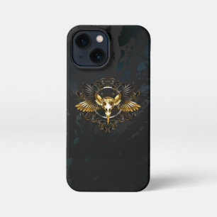 Golden Bird Skull auf schwarzem Hintergrund iPhone 13 Mini Hülle