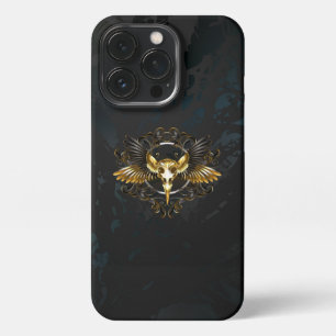 Golden Bird Skull auf schwarzem Hintergrund iPhone 13 Pro Hülle