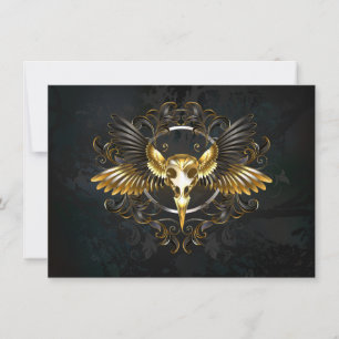 Golden Bird Skull auf schwarzem Hintergrund Karte