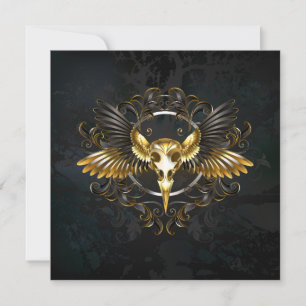 Golden Bird Skull auf schwarzem Hintergrund Karte