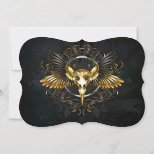 Golden Bird Skull auf schwarzem Hintergrund Karte