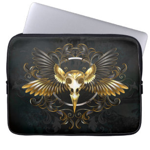 Golden Bird Skull auf schwarzem Hintergrund Laptopschutzhülle