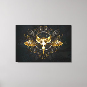 Golden Bird Skull auf schwarzem Hintergrund Leinwanddruck
