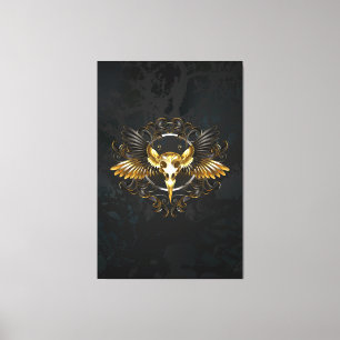 Golden Bird Skull auf schwarzem Hintergrund Leinwanddruck