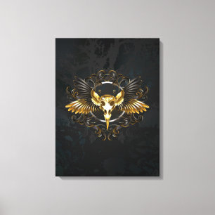Golden Bird Skull auf schwarzem Hintergrund Leinwanddruck