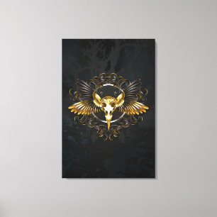 Golden Bird Skull auf schwarzem Hintergrund Leinwanddruck
