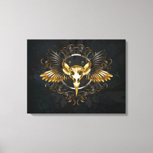 Golden Bird Skull auf schwarzem Hintergrund Leinwanddruck