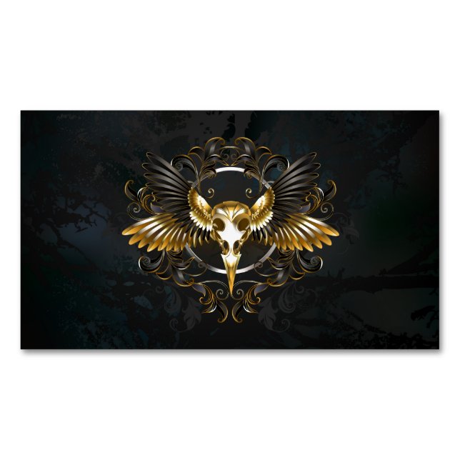 Golden Bird Skull auf schwarzem Hintergrund Magnetische Visitenkarte (Vorderseite)