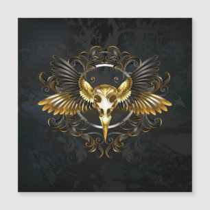 Golden Bird Skull auf schwarzem Hintergrund Magnetkarte
