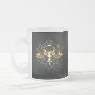 Golden Bird Skull auf schwarzem Hintergrund Mattglastasse