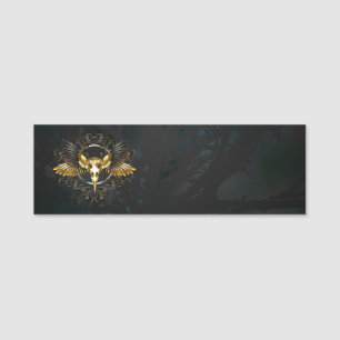 Golden Bird Skull auf schwarzem Hintergrund Namensschild
