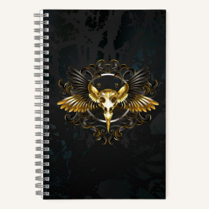 Golden Bird Skull auf schwarzem Hintergrund Notizbuch