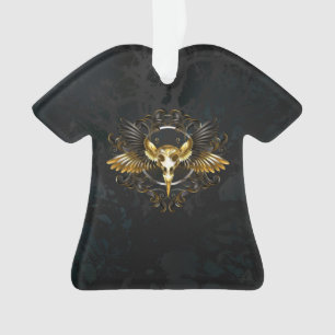Golden Bird Skull auf schwarzem Hintergrund Ornament
