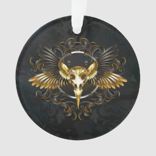 Golden Bird Skull auf schwarzem Hintergrund Ornament