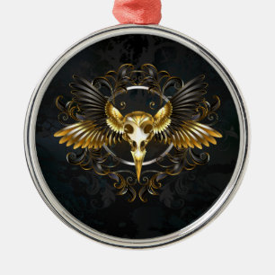 Golden Bird Skull auf schwarzem Hintergrund Ornament Aus Metall