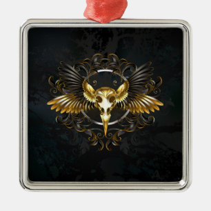 Golden Bird Skull auf schwarzem Hintergrund Ornament Aus Metall