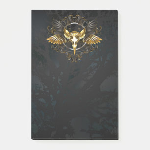 Golden Bird Skull auf schwarzem Hintergrund Post-it Klebezettel