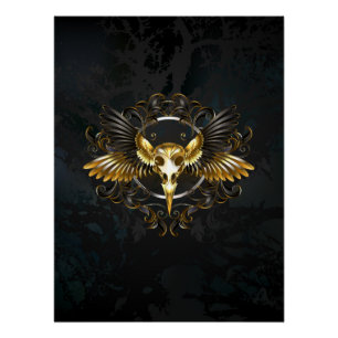 Golden Bird Skull auf schwarzem Hintergrund Poster