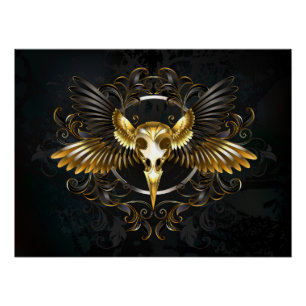 Golden Bird Skull auf schwarzem Hintergrund Poster