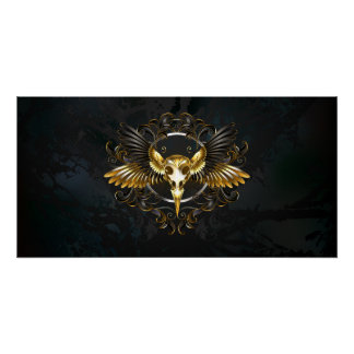 Golden Bird Skull auf schwarzem Hintergrund Poster