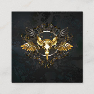 Golden Bird Skull auf schwarzem Hintergrund Quadratische Visitenkarte