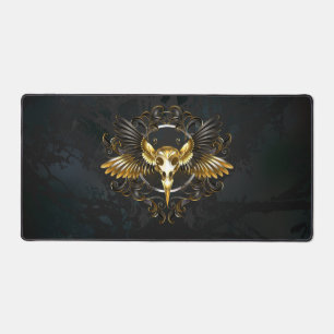 Golden Bird Skull auf schwarzem Hintergrund Schreibtischunterlage