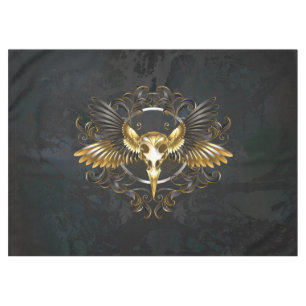 Golden Bird Skull auf schwarzem Hintergrund Tischdecke