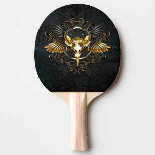 Golden Bird Skull auf schwarzem Hintergrund Tischtennis Schläger