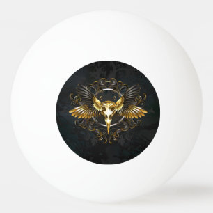 Golden Bird Skull auf schwarzem Hintergrund Tischtennisball