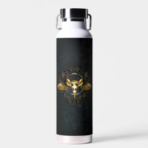 Golden Bird Skull auf schwarzem Hintergrund Trinkflasche