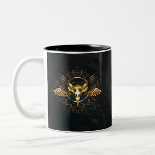 Golden Bird Skull auf schwarzem Hintergrund Zweifarbige Tasse