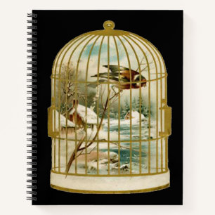Golden Birdcage Cabin Snow Stream Bird Innen Notizbuch