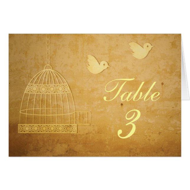 Golden Birdcage Wedding Table Number Card (Vorderseite (Horizontal))