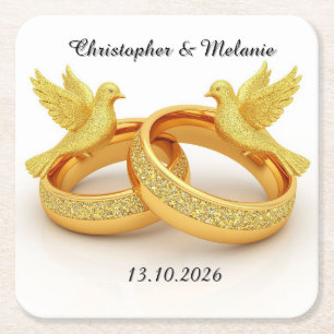 Golden Birds Embracing in eleganter künstlerischer Rechteckiger Pappuntersetzer