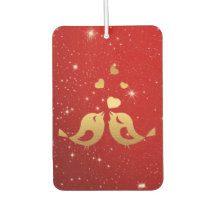 Golden Birds Hearts Red Shiny Schöne Rustikale