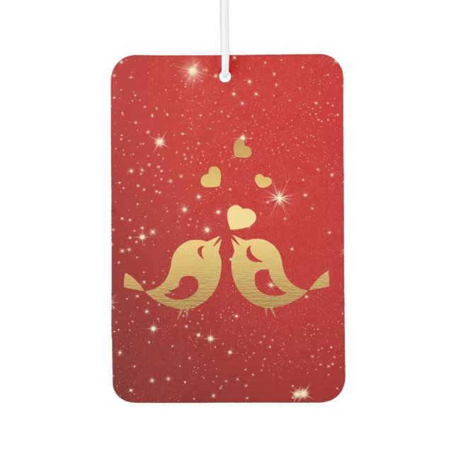 Golden Birds Hearts Red Shiny Schöne Rustikale Autolufterfrischer (Vorderseite)