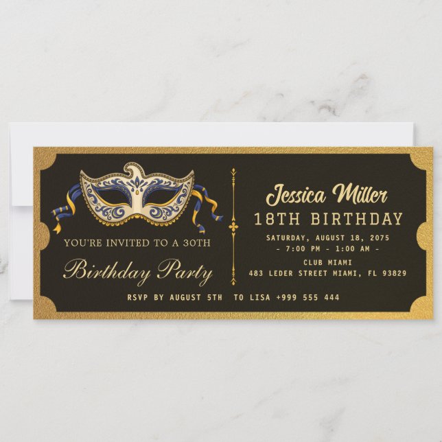 Golden birthday Party Ticket Invitation (Devant)