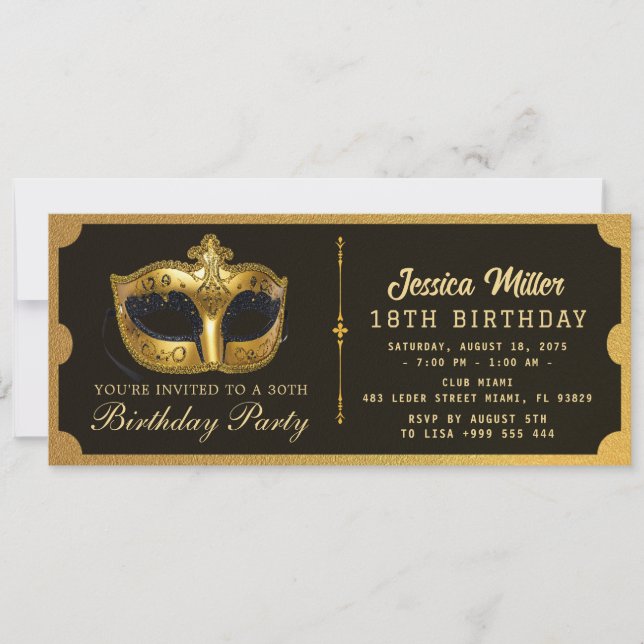 Golden birthday Party Ticket Invitation (Devant)
