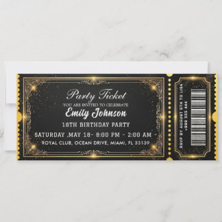 Golden Birthday Party Ticket Invitation 2026 Einladung