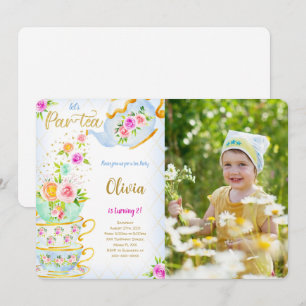 Golden Birthday Tea Party Photo Invitation