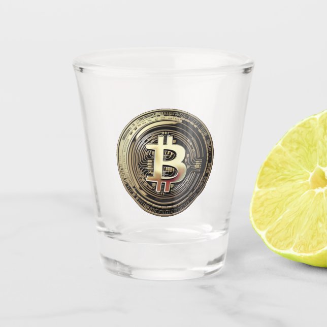 Golden Bitcoin Schnapsglas (Vorderseite)