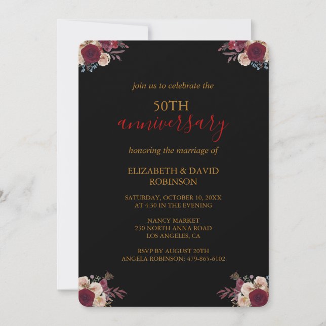 Golden Black 50. Hochzeitstag Einladung (Vorderseite)